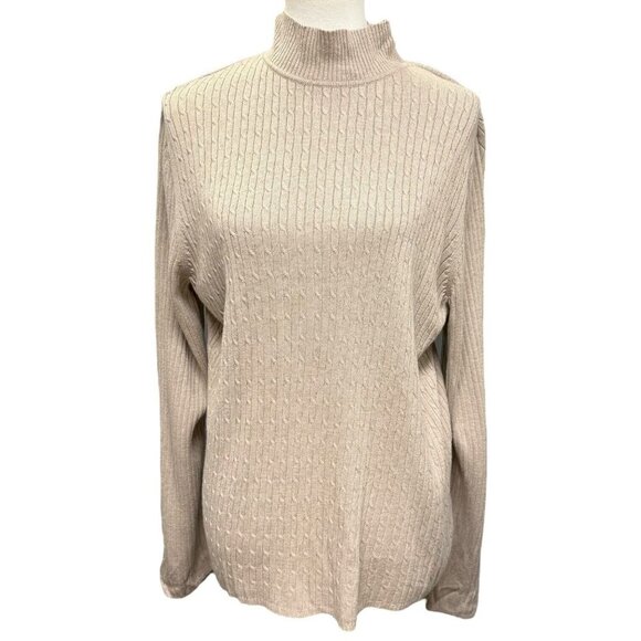 Evan Picone Plus Size 3X Tan Ribbed Mock Neck Sweater Long Sleeve Pullover - Picture 1 of 16